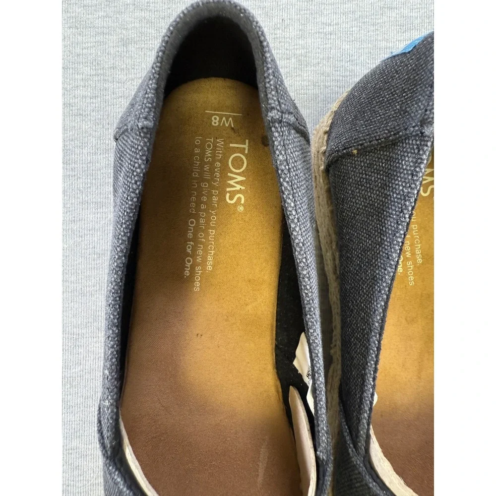 TOMS Clarissa Peep Toe Espadrille Wedge‎ Sandals Charcoal Gray Canvas Womens 8